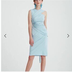 PAISIE shoulder draped sheath dress , Light blue, Size 10